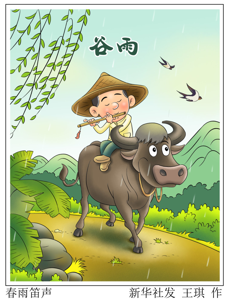 图表漫画二十四节气谷雨春雨笛声