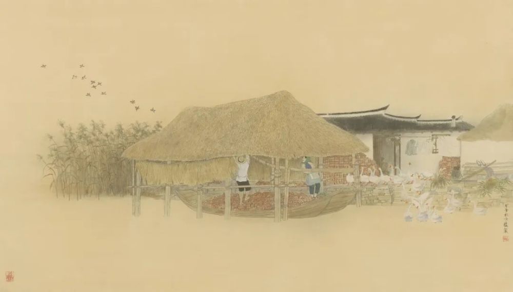 湖湾纪事﹒江春晚来秋 78.5×138.7cm 1984画里江南带雨裁 66.