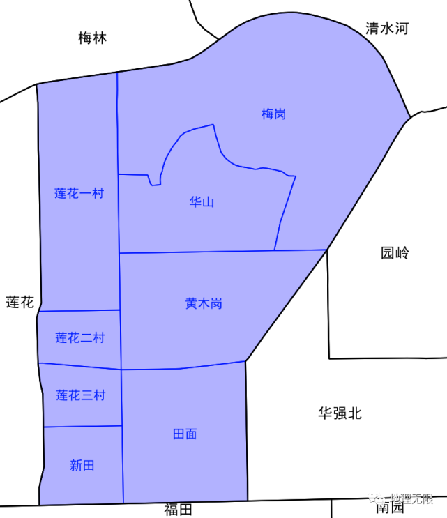 深圳市福田區華富街道8個社區分佈地圖