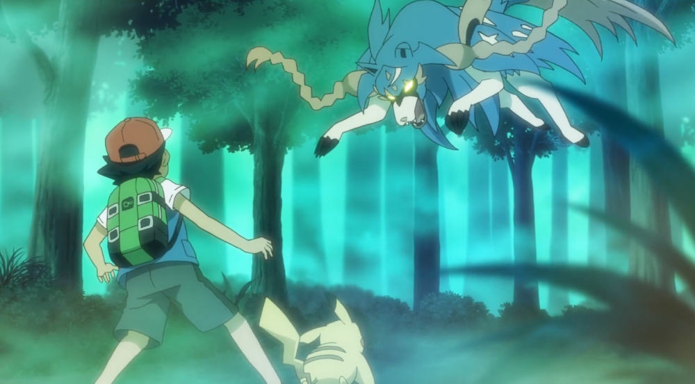 进入战斗模式,很快一只狗宝可梦出现了,没错,它就是剑盾的剑神苍响