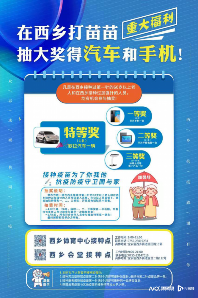 深圳西乡举办打疫苗抽大奖活动，幸运儿将获奖汽车一辆