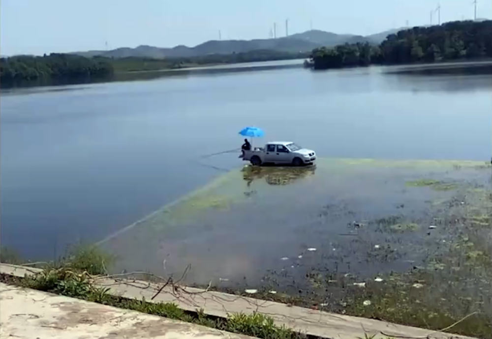 湖北一男子火了為釣魚直接將皮卡開進水庫網友釣魚的天花板