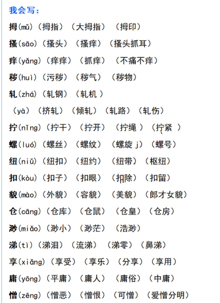统编版小学语文五年级下册第22课手指课文知识点同步练习