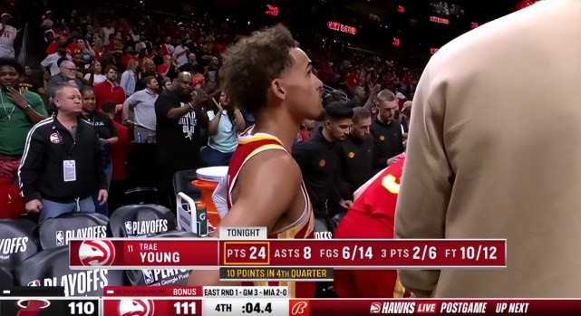 特雷杨造犯规两罚两中,塔克底角三分命中,热火反超一分,塔克这个三分