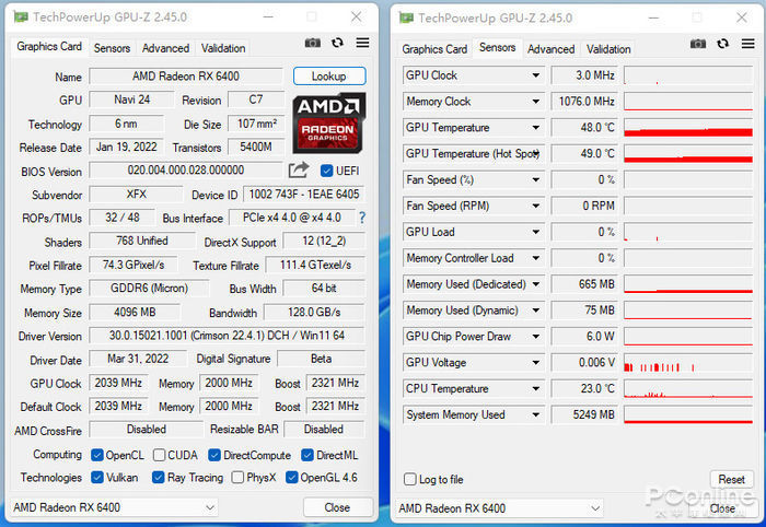 gpu-z显卡的信息识别还是比较全面的,768个流处理器,48个tmus,64bit