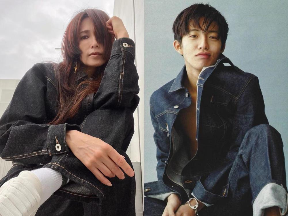 52岁工藤静香穿牛仔外套重现木村拓哉经典造型拽姐表情帅气不输老公