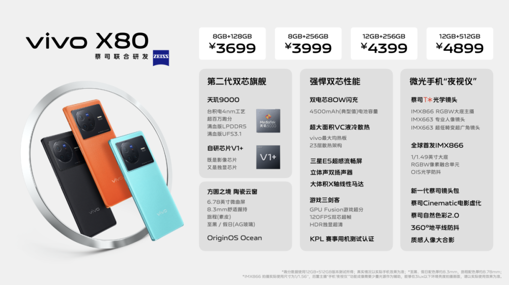 巅峰旗舰vivo X80系列正式发布 全系升杯售价3699元起