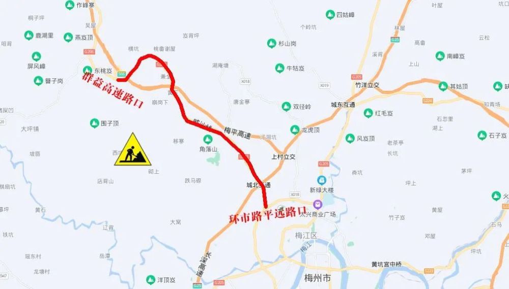 5月5日起国道g206线群益高速口至环城路平远路口段施工改造