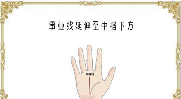 事业线延伸至中指下方事业线起于手颈处,往上延伸,有的人事业线比较短