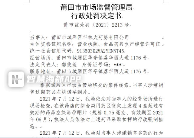 00元罚款,上缴国库.莆田一药店销售过期药品,被罚10万元!