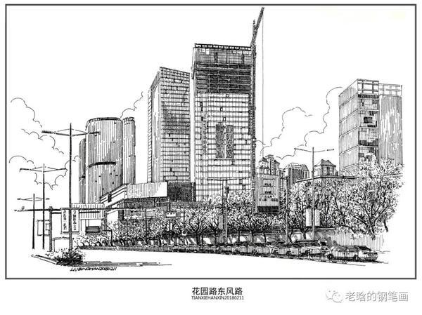 钢笔画繁华商圈加分国际郑
