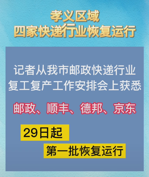 孝義郵政順豐德邦京東恢復運行