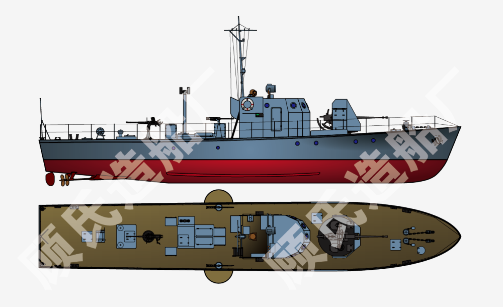 主炮为苏制25炮的53甲53甲型炮艇全长27米,宽4.1米,吃水1.