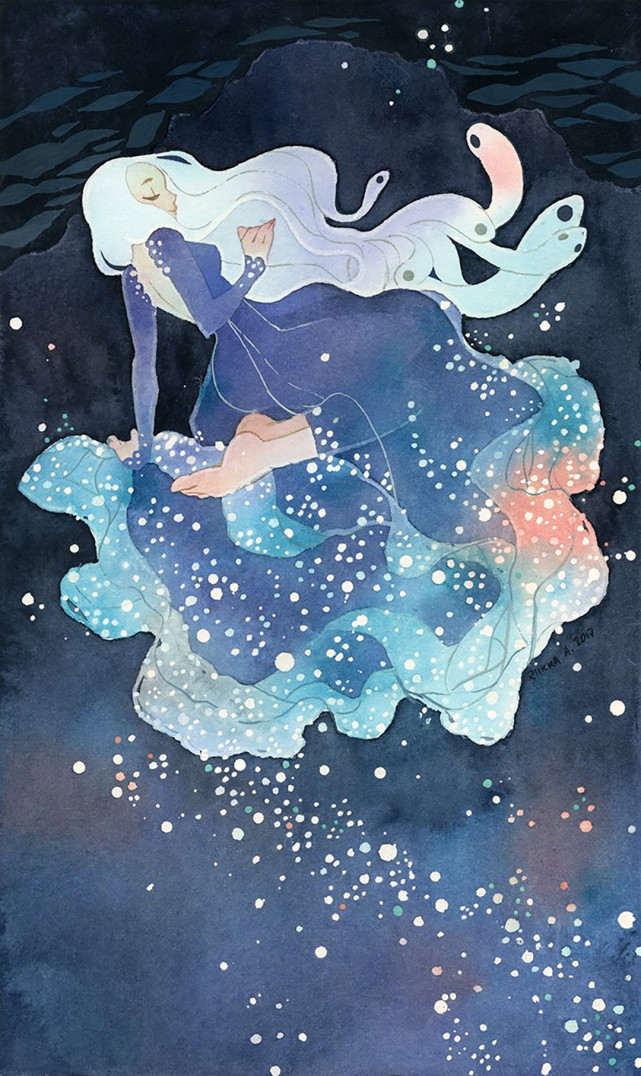 充满故事性的梦幻水彩插画,将灵幻的爱情故事描绘地淋漓尽致