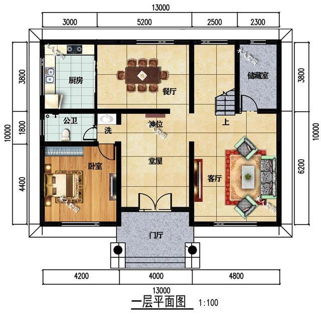 36米小深度宅基地的戶型,佔地面積110平方米,磚混結構,建築面積208