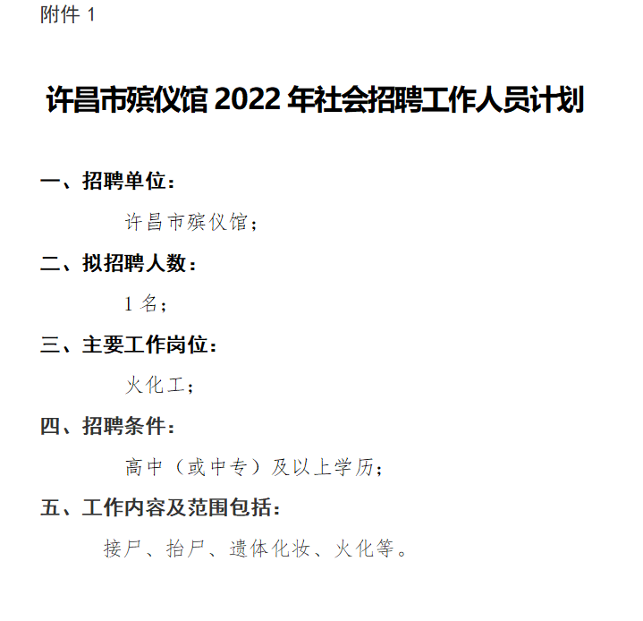 許昌市殯儀館2022年公開招聘工作人員簡章至511