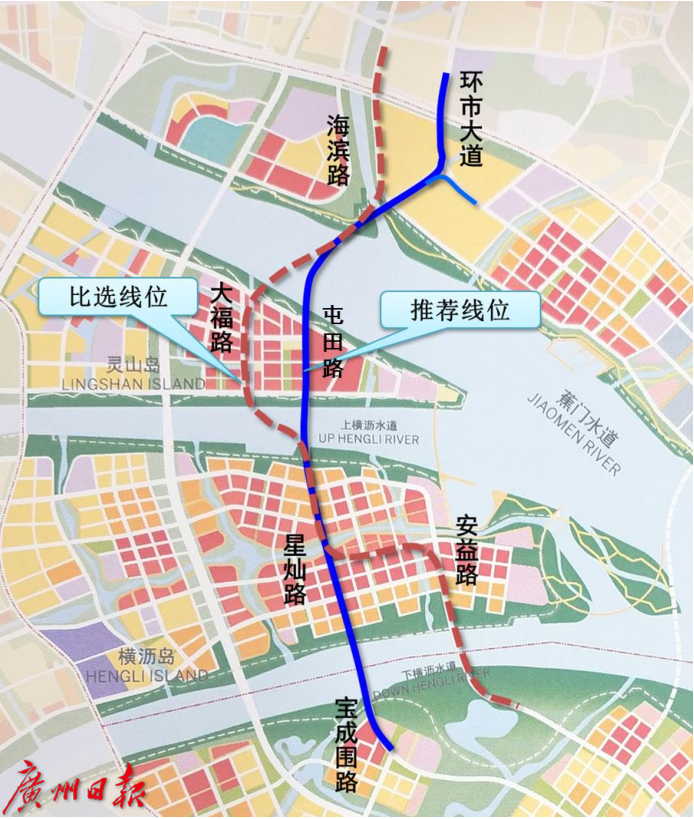 明珠湾区跨江通道总体线位图明珠湾区跨江通道是一条串联明珠湾起步区