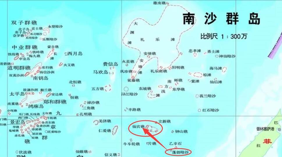 这块故土就是蓬勃暗沙.最典型的就是下面这块故土,被邻国占据