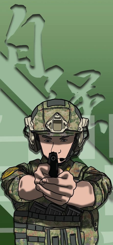 军人绘画作品插画图片