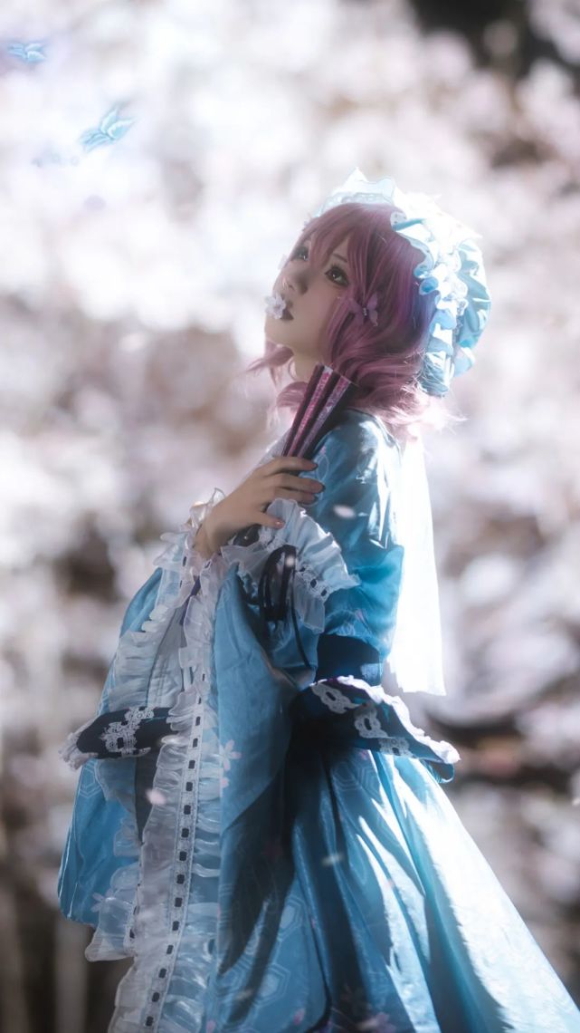 cos:东方project西行寺幽幽子cos正片@花柒