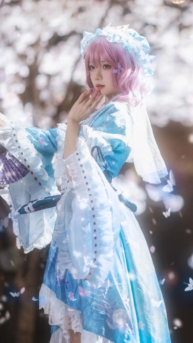 cos:东方project西行寺幽幽子cos正片@花柒