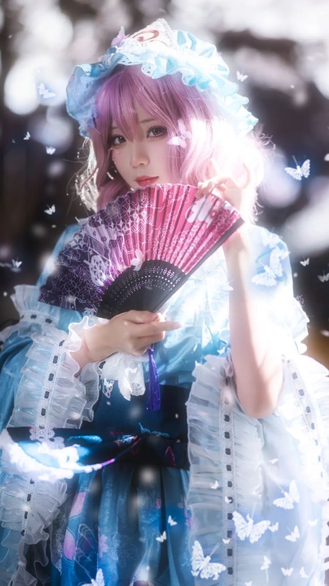 cos:东方project西行寺幽幽子cos正片@花柒