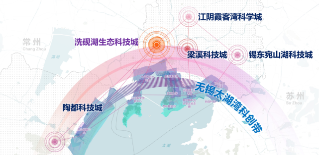 太湖湾科创带"一带五点"洗砚湖生态科技城总体布局规划范围为东至