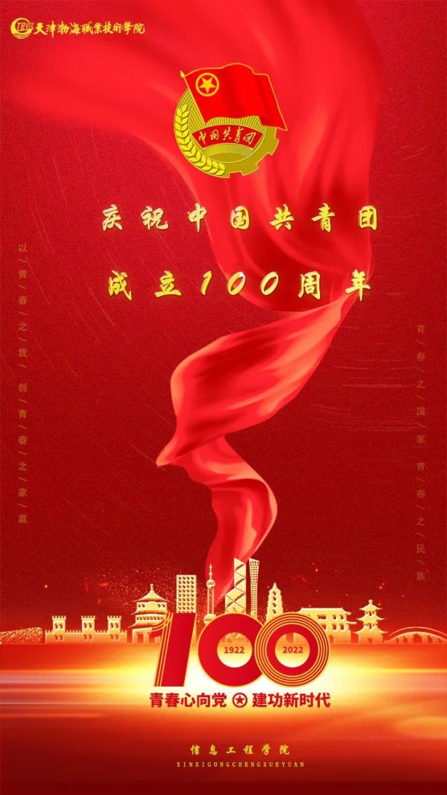 "喜迎二十大,永远跟党走,奋进新征程"庆祝建团100周年主题海报优秀