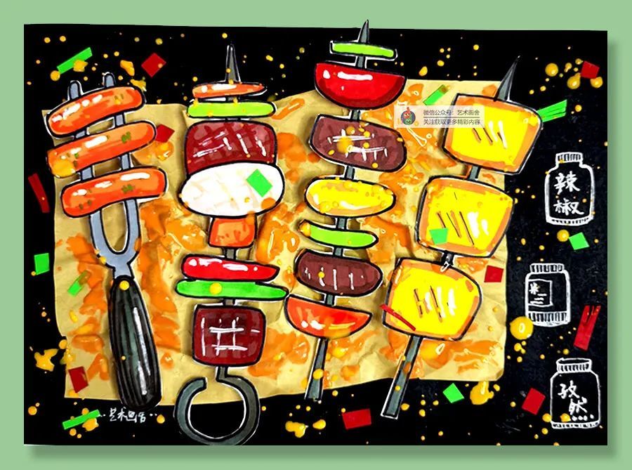 儿童画教程|综合创意画-自制香喷喷的烧烤!_腾讯新闻