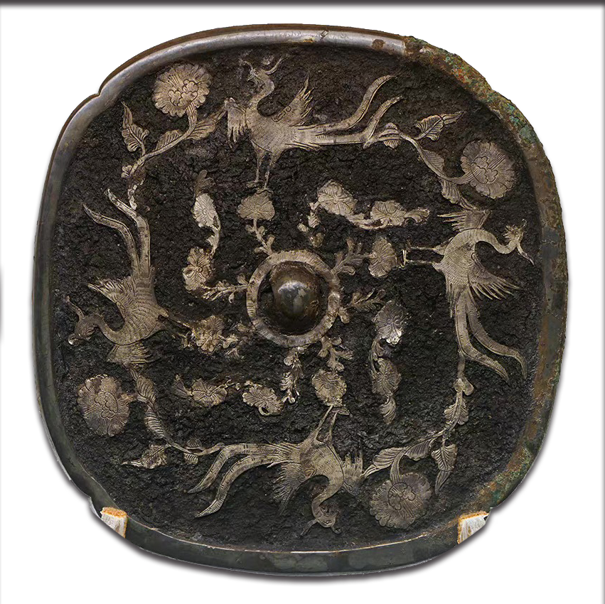 天下一作 古銅 鶴亀松文 銅鏡 古鏡 C R3964