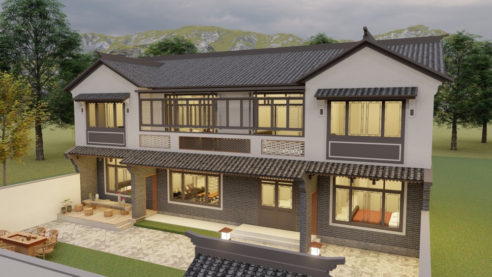 北京延庆二层中式别墅,尺寸:17m×9.8m