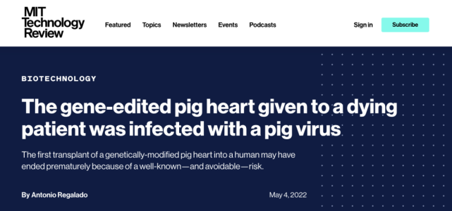 全球首例猪心脏移植失败俩月后科学家：不是排异，可能是潜伏病毒
