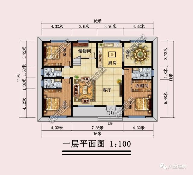 開間16米進深11米,新中式風格自建房,簡約不失大氣