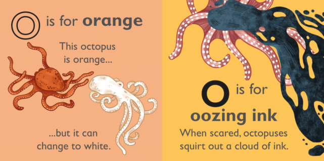 oozing ink(渗出墨汁): 当受到惊吓时, 章鱼会喷射出(squirt out)一团