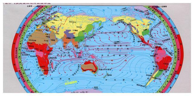 圖為世界洋流分佈圖.南極環流總長度約2.1萬公里,每秒流量1.