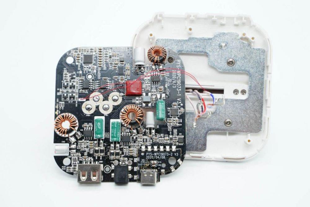 内置诚芯微cx8825降压芯片鹏元晟10w立式双线圈无线充电器拆解