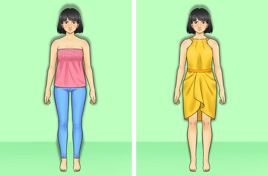 长方形身材的人的特点是,肩膀区域的尺寸和臀部的尺寸差不多,腰围也不