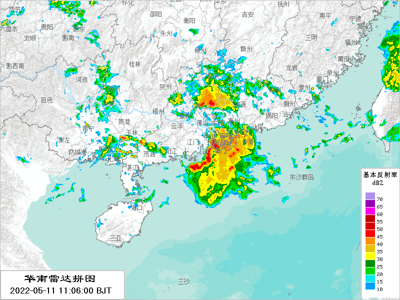 从雷达图上也可以看到,目前广东境内的暖湿水汽已经催生出大量强盛的
