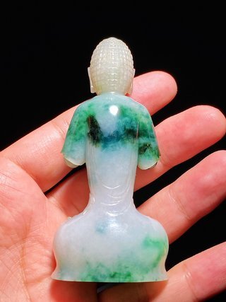 清乾隆 老坑冰糯种翡翠 阿弥陀佛佛像摆件