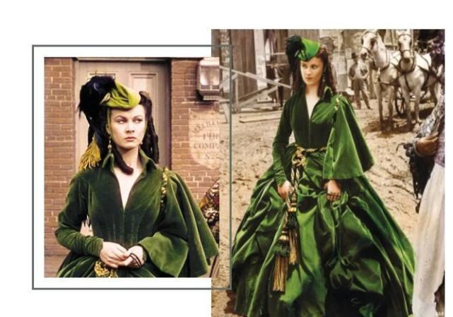 特别是《乱世佳人》中斯嘉丽身穿用窗帘魔改的绿丝绒裙那一幕,就是