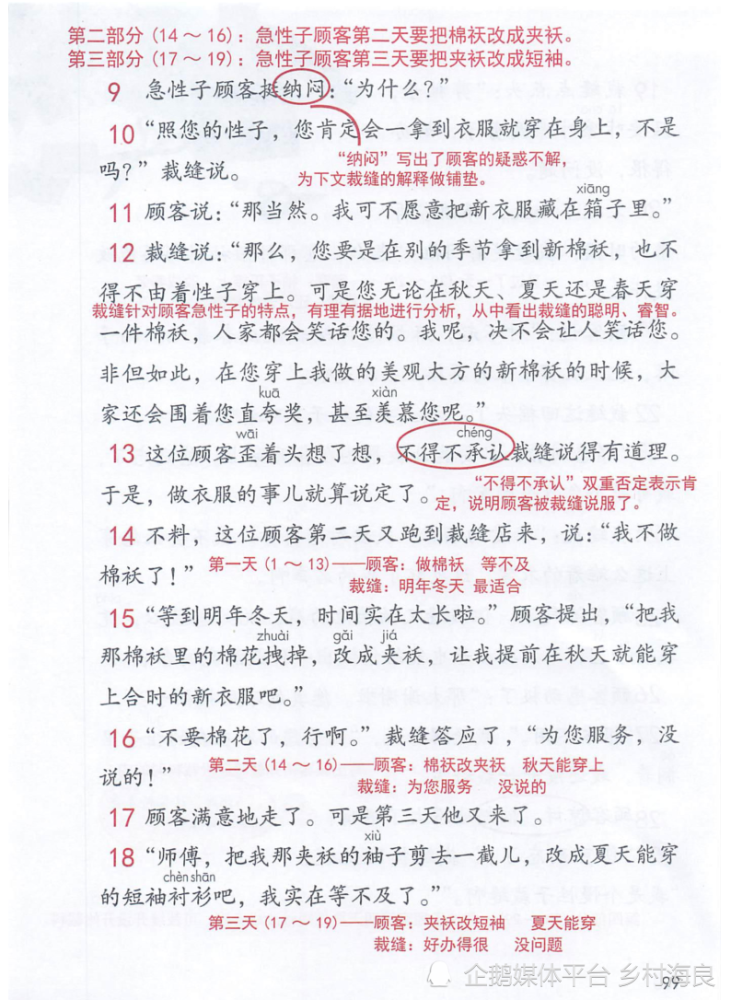 小学三年级下语文25课《慢性子裁缝和急性子顾客》课堂笔记,阅读题及