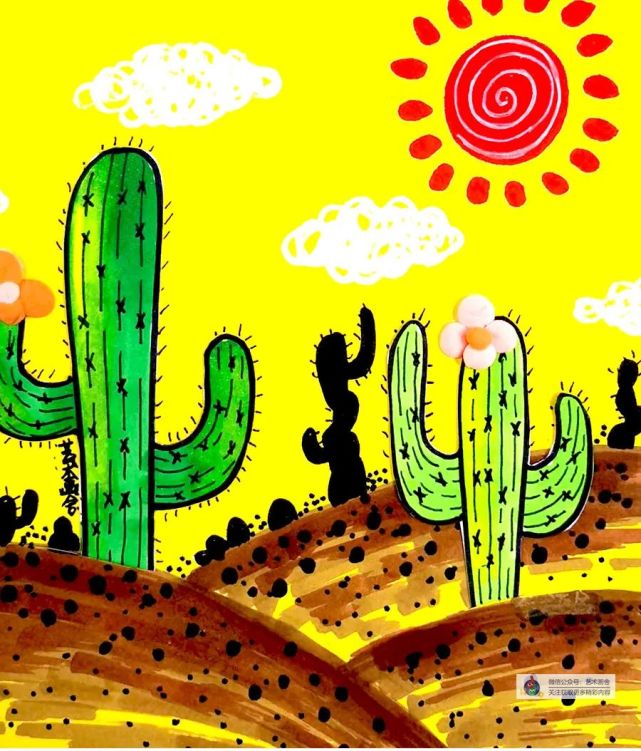 沙漠上的植物儿童画图片