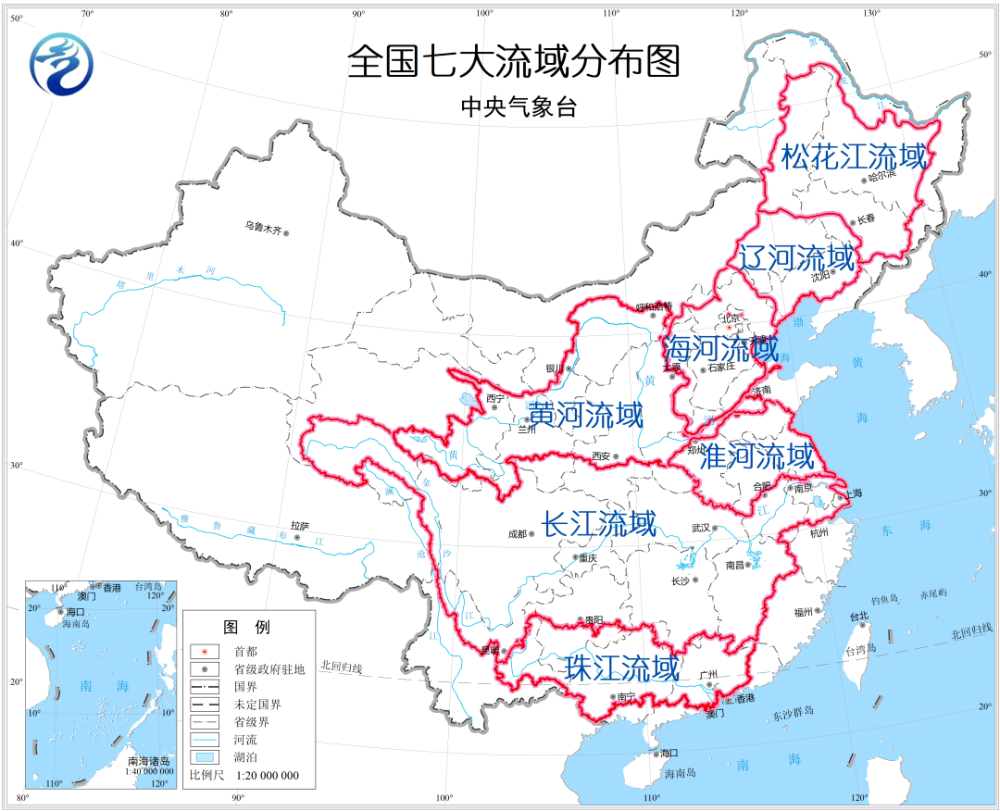 按照流域区划,我国的七大流域——长江(含太湖),黄河,珠江,淮河,海河