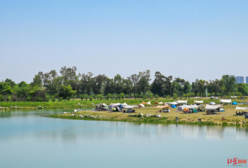 市民在青龍湖溼地公園湖邊露營 王效 攝同時,還將打造休閒,運動