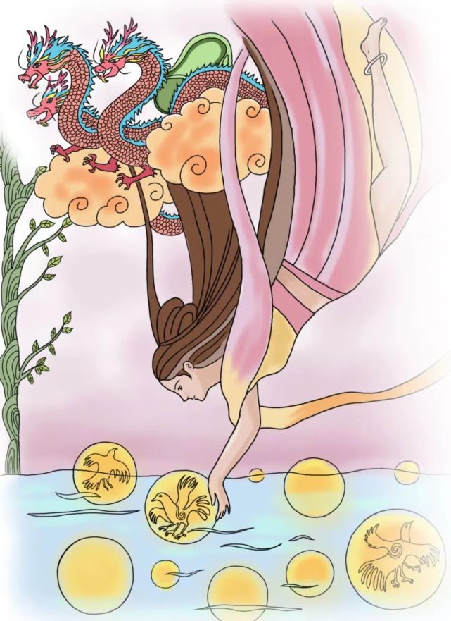 典故:羲和浴日出处《淮南子·览冥训"于是女娲炼五色石以补苍天