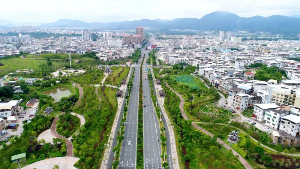 上杭縣城市綠化帶上杭城區小學校園上杭汀江夜景上杭縣城全景圖航拍