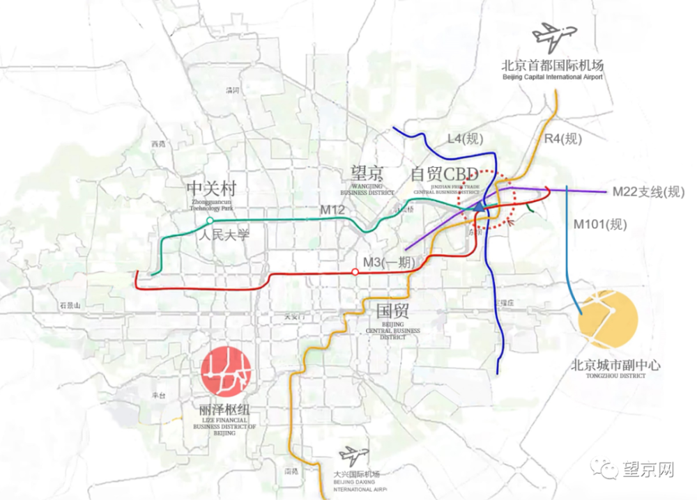 3號線雙軌,遠期m22和l4線,r4線,m101線規劃中,東壩板塊作為北京全新的