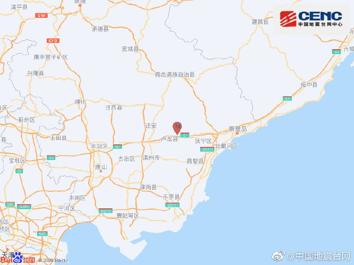 河北秦皇岛市卢龙县发生3.6级地震震源深度8千米