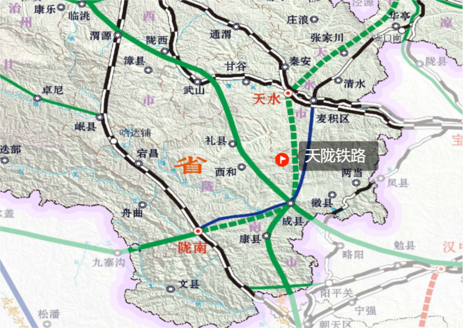 天陇铁路北起甘肃省天水市,南至甘肃省陇南市,按国铁Ⅰ级,单线,160
