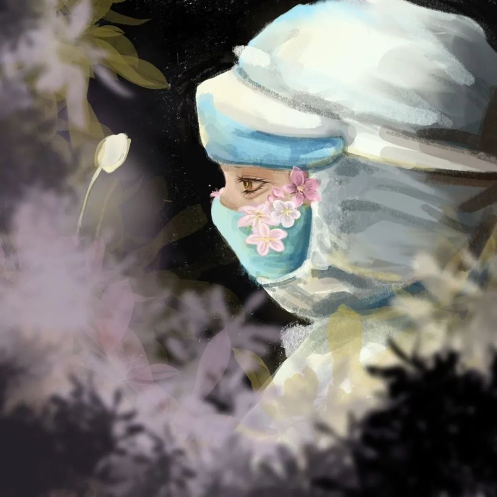 张芮莹《侧脸》龚胜真《背靠背》姚文琪《"疫"瞬间》孩子们笔下的抗疫